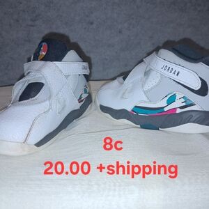 Jordan Kids White and Black Sneakers with Teal and Pink Accents